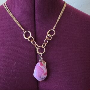 Paloma & Ellie Gold Tone Chain Long Necklace with Pink geniune Stone Pendant